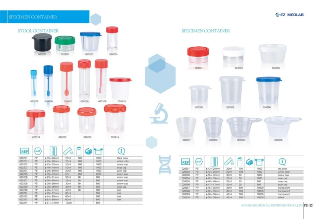 5ml Medical Disposable Specimen Container/Steril Stool Container/PP/Screw Cap/Φ 29*59mm